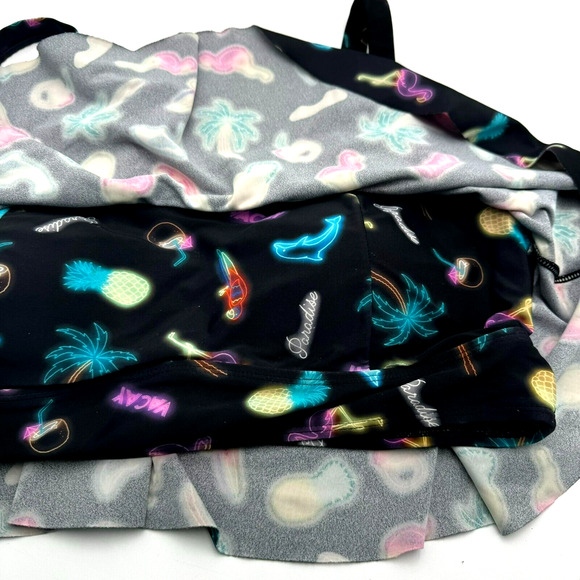 TORRID Women Large Black Neon Light Flamingo Dolphin Tropical Flounce Bikini Top - Picture 6 of 10